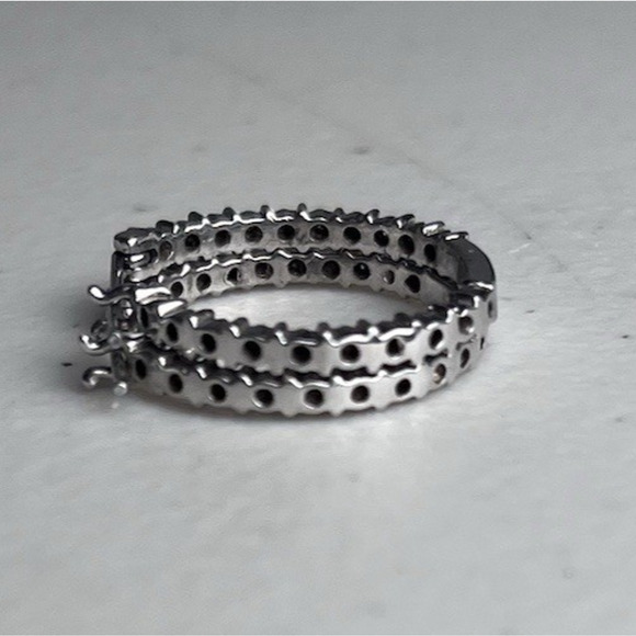 Sterling Silver 925 Hoop Earrings Hinged Latch Back Textured Starburst Dainty - Picture 10 of 11